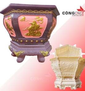 Khuôn Đúc Chậu Cảnh Bằng Nhựa Lục Giác Chum 72 Kèm Đôn Kỷ Lùn
